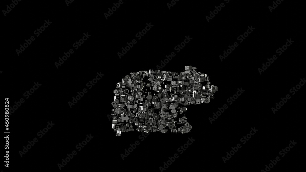 Poster 3d rendering mechanical parts in shape of symbol of bear isolated on black background