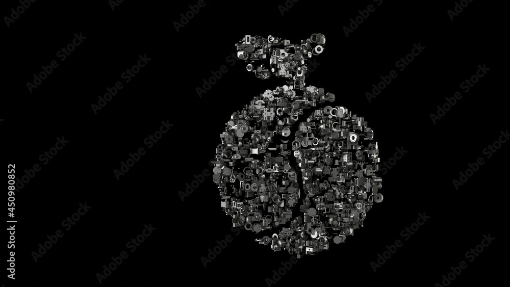 Poster 3d rendering mechanical parts in shape of symbol of biotechnology isolated on black background