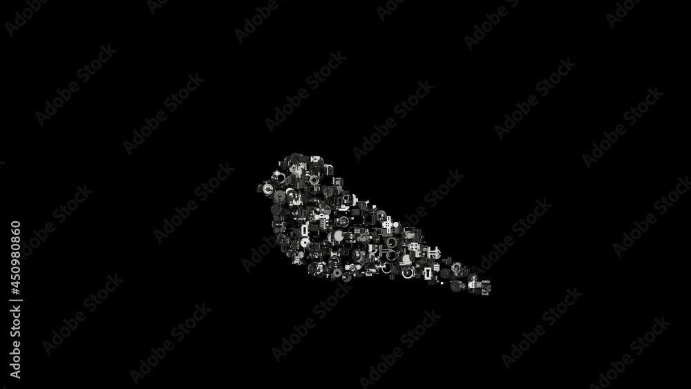 Aufkleber 3d rendering mechanical parts in shape of symbol of bird isolated on black background