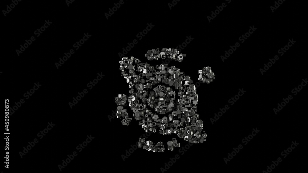 Poster 3d rendering mechanical parts in shape of symbol of black hole isolated on black background