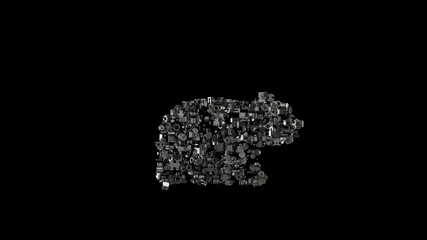 3d rendering mechanical parts in shape of symbol of bear isolated on black background
