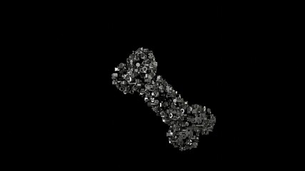 3d rendering mechanical parts in shape of symbol of bone isolated on black background