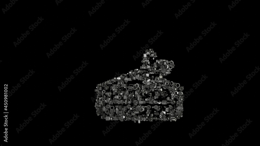 Aufkleber 3d rendering mechanical parts in shape of symbol of cake isolated on black background