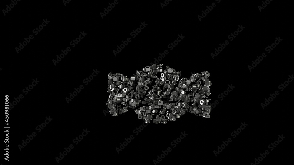 Poster 3d rendering mechanical parts in shape of symbol of candy isolated on black background