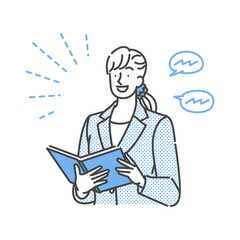 プレゼンするスーツの女性