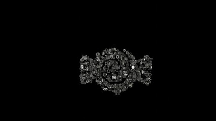 3d rendering mechanical parts in shape of symbol of candy isolated on black background