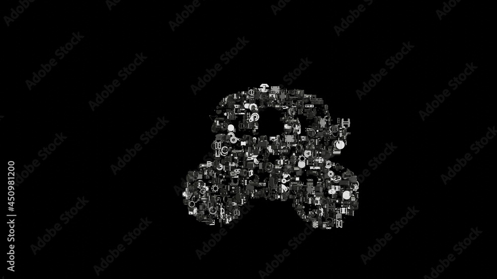 Poster 3d rendering mechanical parts in shape of symbol of coach isolated on black background