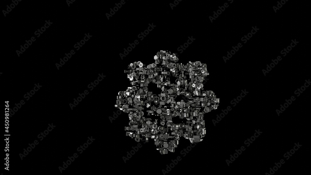 Aufkleber 3d rendering mechanical parts in shape of symbol of corona isolated on black background