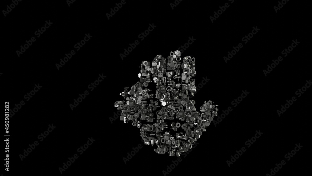 Poster 3d rendering mechanical parts in shape of symbol of coronavirus isolated on black background