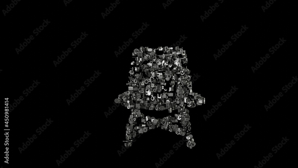 Poster 3d rendering mechanical parts in shape of symbol of design chair isolated on black background