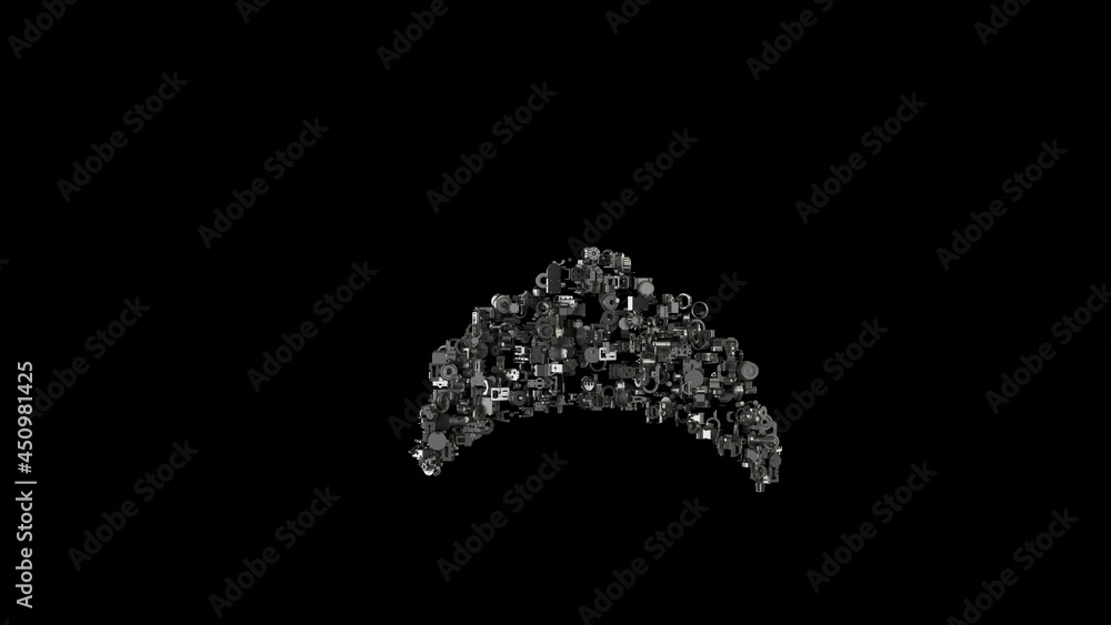 Poster 3d rendering mechanical parts in shape of symbol of diadem isolated on black background