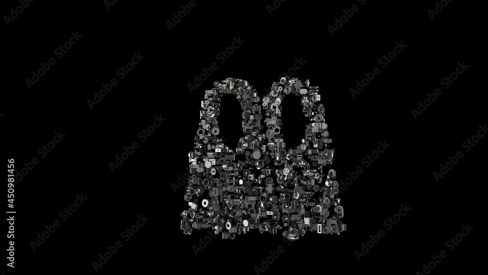 Aufkleber 3d rendering mechanical parts in shape of symbol of diving fins isolated on black background