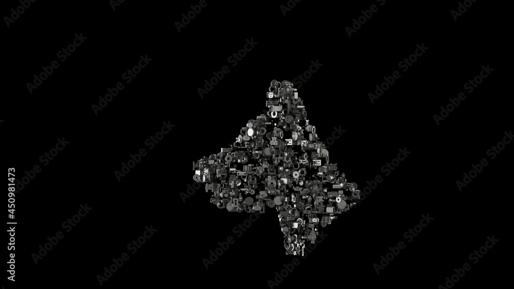 Poster 3d rendering mechanical parts in shape of symbol of dog isolated on black background