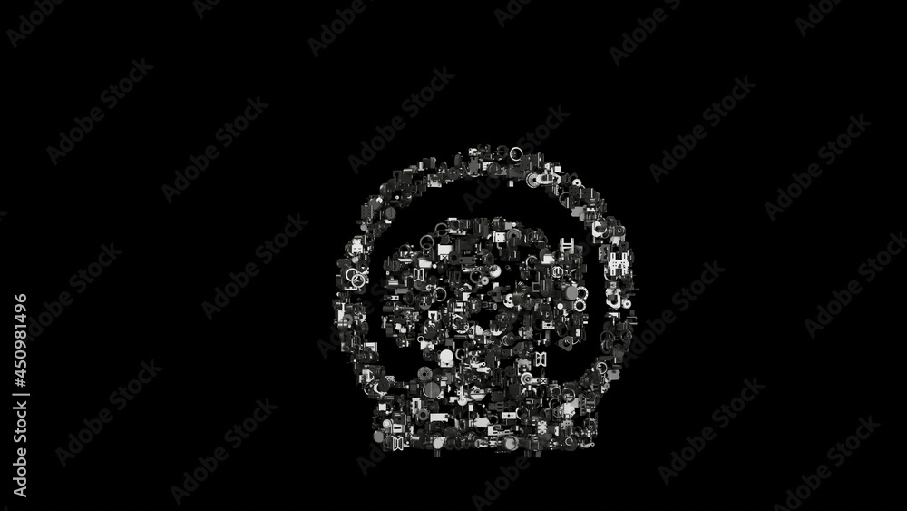 Poster 3d rendering mechanical parts in shape of symbol of dog astronaut isolated on black background