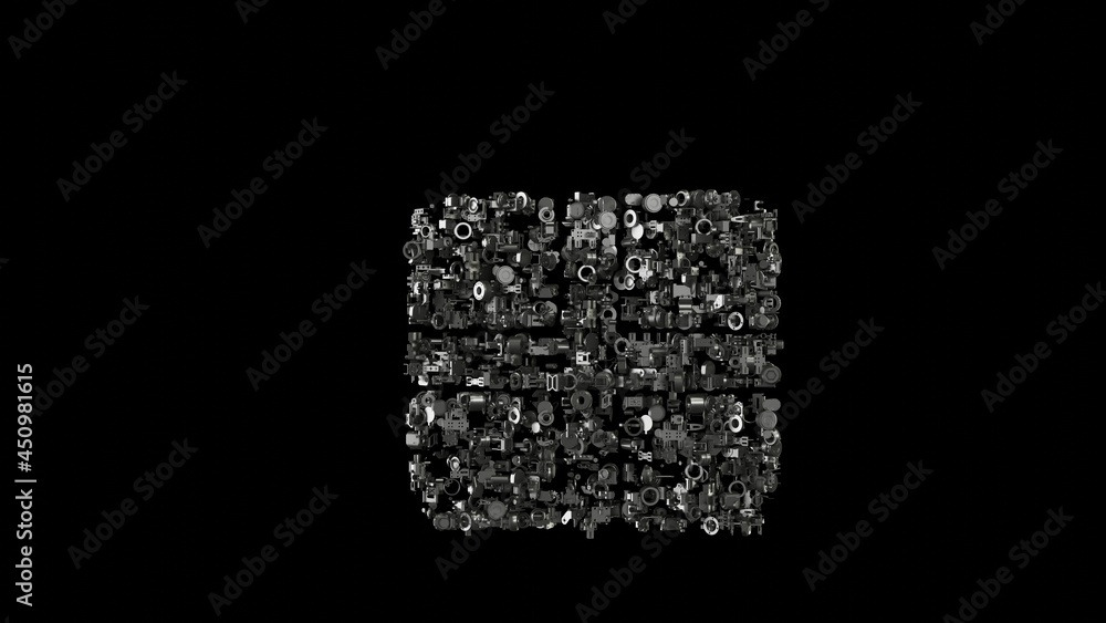 Poster 3d rendering mechanical parts in shape of symbol of england isolated on black background