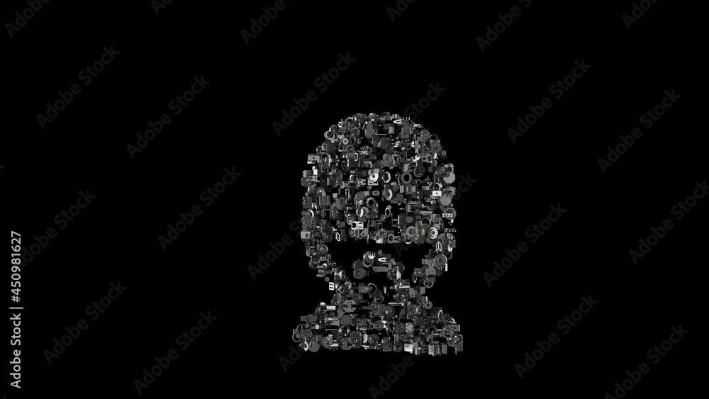 Poster 3d rendering mechanical parts in shape of symbol of english man isolated on black background