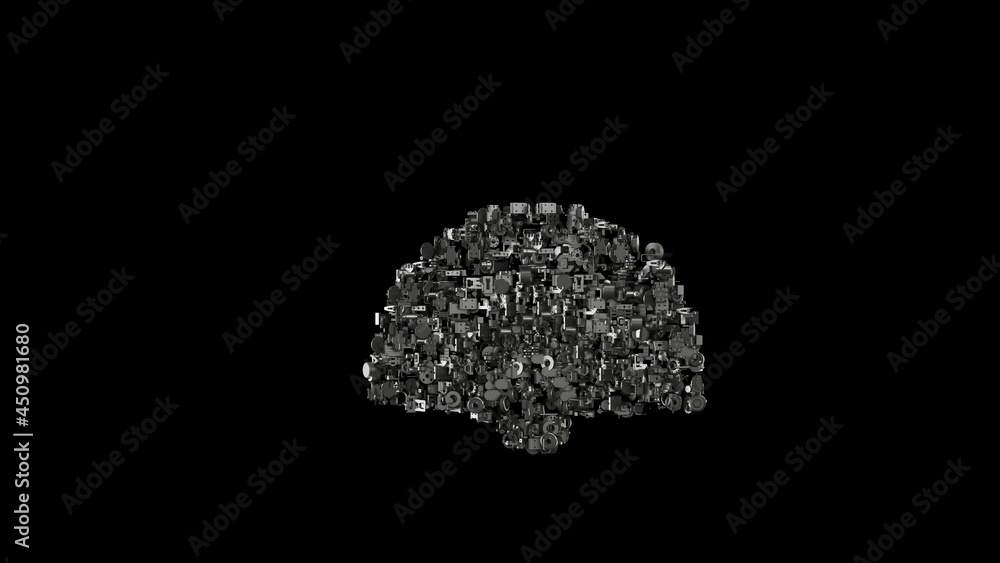 Poster 3d rendering mechanical parts in shape of symbol of fan isolated on black background