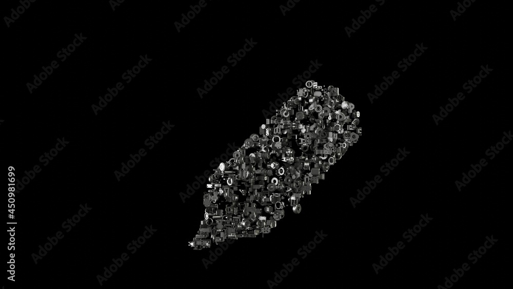 Aufkleber 3d rendering mechanical parts in shape of symbol of felt tip pen isolated on black background
