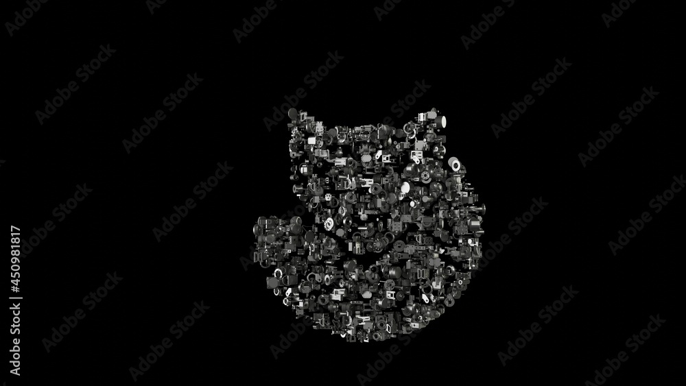 Poster 3d rendering mechanical parts in shape of symbol of fox isolated on black background