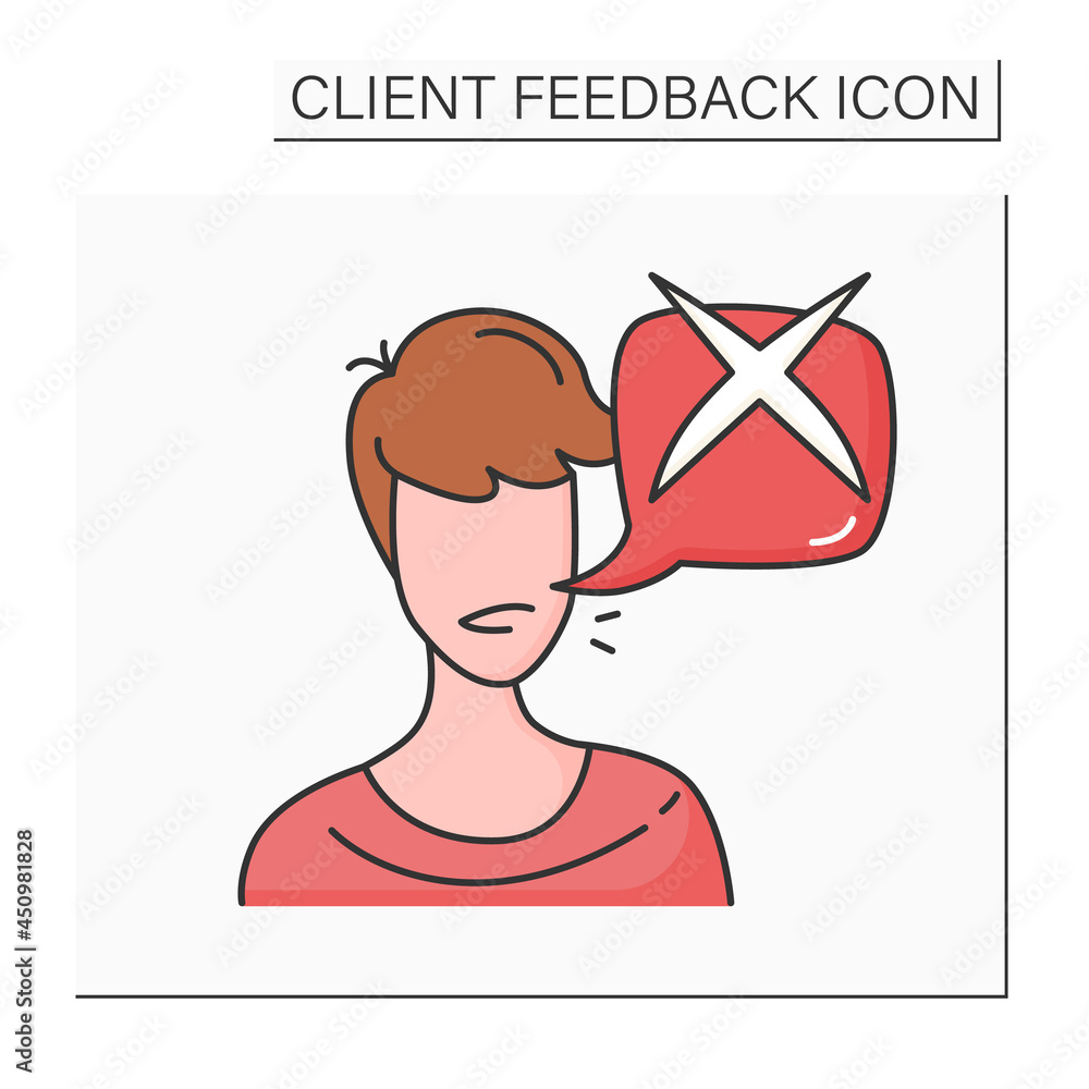 Poster customer negative feedback color icon. user avatar with negative check mark speech bubble. marketing