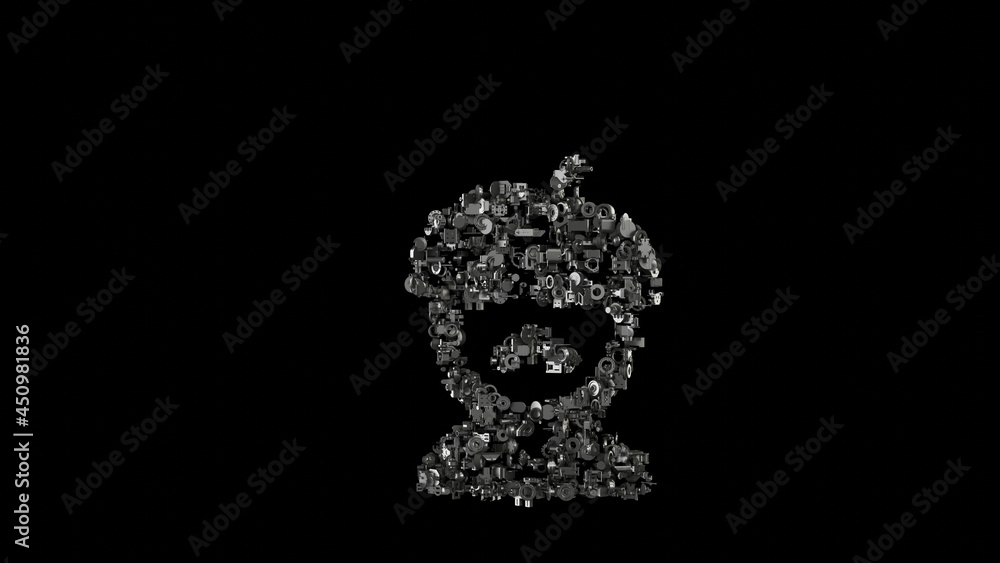 Poster 3d rendering mechanical parts in shape of symbol of french man isolated on black background