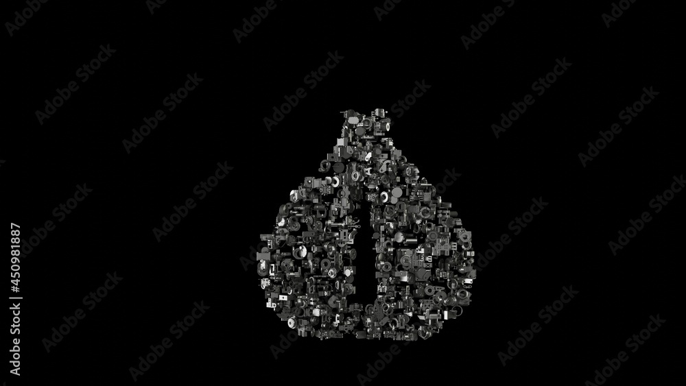 Poster 3d rendering mechanical parts in shape of symbol of garlic isolated on black background