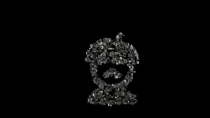 3d rendering mechanical parts in shape of symbol of french man isolated on black background