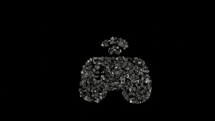 3d rendering mechanical parts in shape of symbol of gamepad isolated on black background