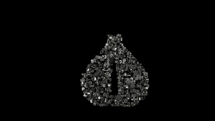3d rendering mechanical parts in shape of symbol of garlic isolated on black background