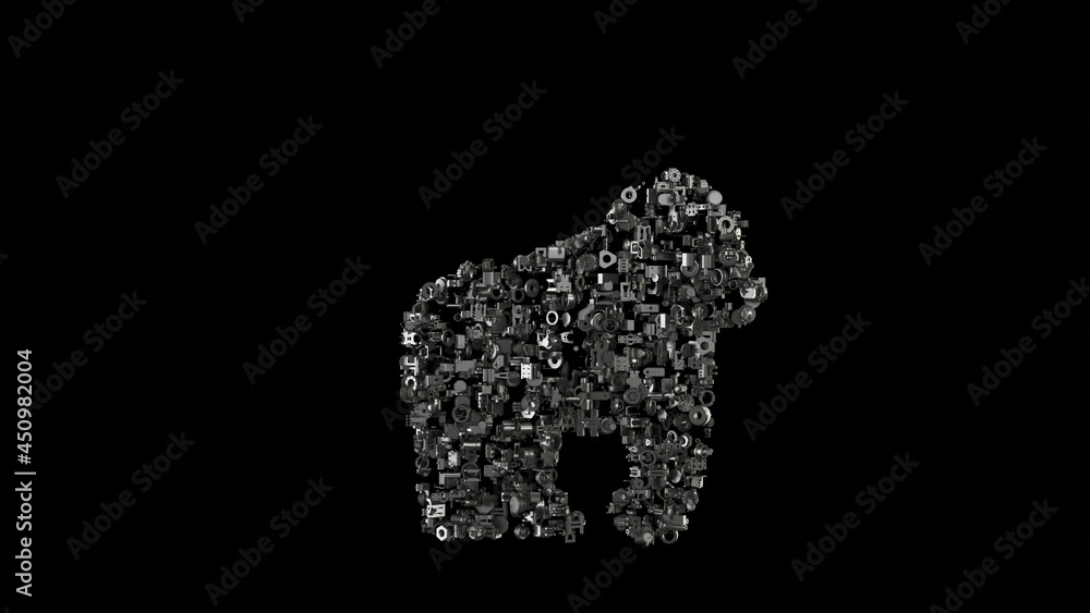 Aufkleber 3d rendering mechanical parts in shape of symbol of gorilla isolated on black background