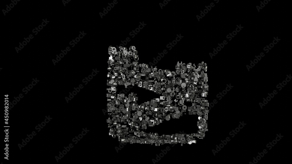 Poster 3d rendering mechanical parts in shape of symbol of great wall of china isolated on black background