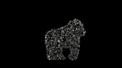 3d rendering mechanical parts in shape of symbol of gorilla isolated on black background