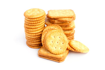 Delicious homemade cracker stack on white background