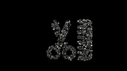 Fototapeta premium 3d rendering mechanical parts in shape of symbol of hair comb isolated on black background
