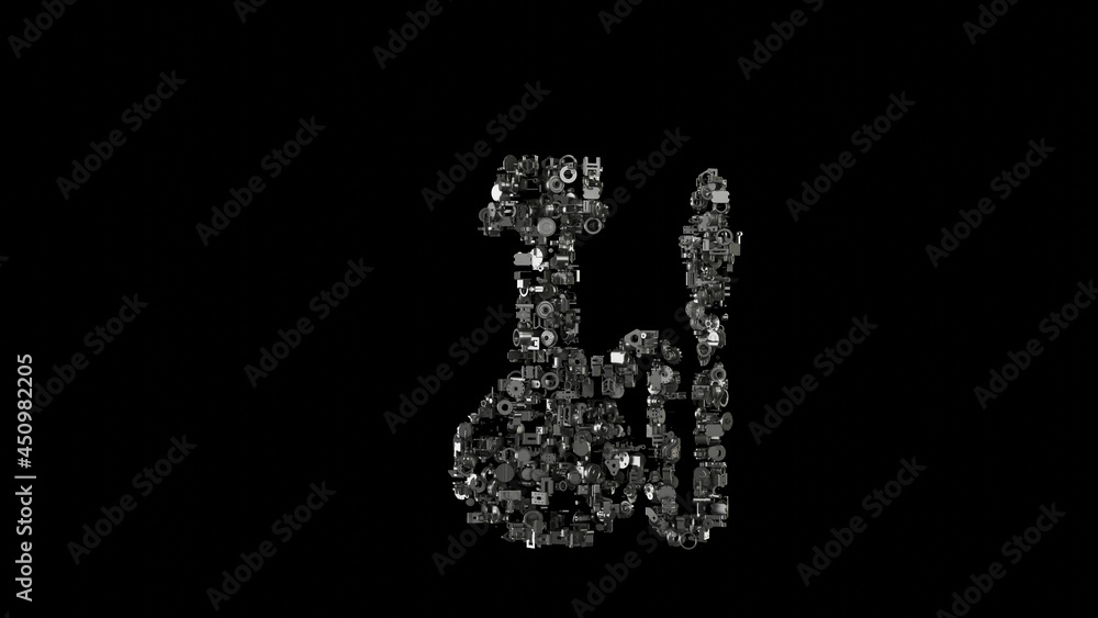 Aufkleber 3d rendering mechanical parts in shape of symbol of hookah isolated on black background