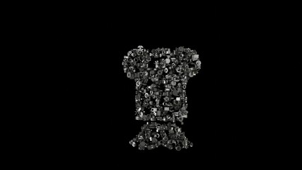 3d rendering mechanical parts in shape of symbol of chef toque and mustache isolated on black background