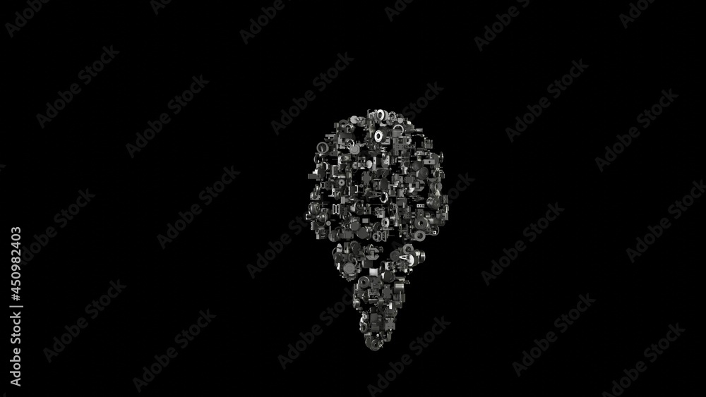 Aufkleber 3d rendering mechanical parts in shape of symbol of ice cream isolated on black background