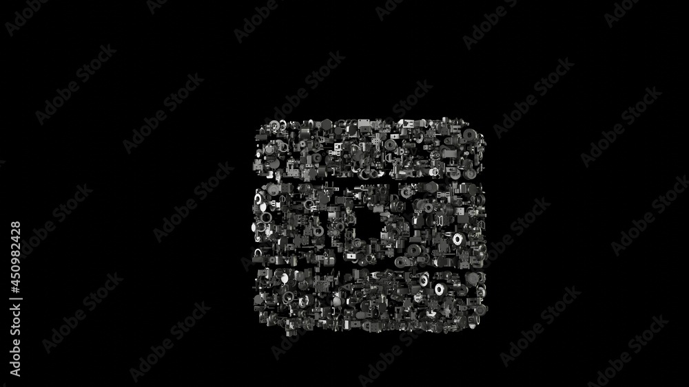 Poster 3d rendering mechanical parts in shape of symbol of india isolated on black background