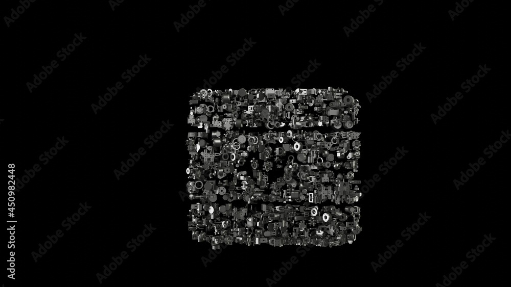 Poster 3d rendering mechanical parts in shape of symbol of iran isolated on black background