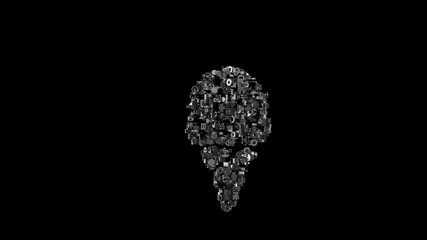 3d rendering mechanical parts in shape of symbol of ice cream isolated on black background