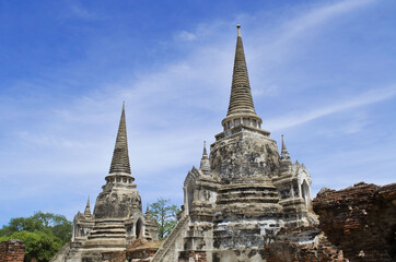 Fototapeta premium Ancient Thai style Chedi or pagoda in Ayutthaya Historical Park in Ayutthaya Province, Thailand, public domain