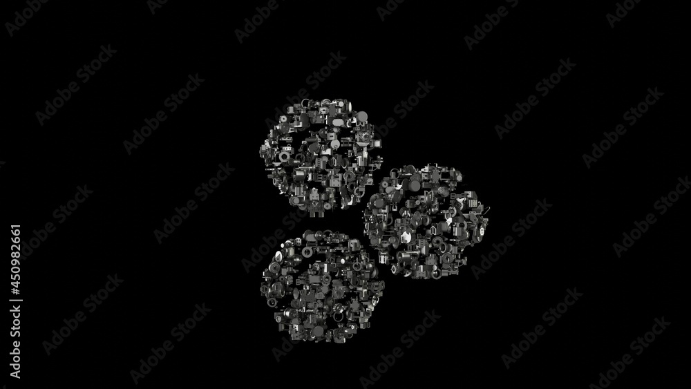 Poster 3d rendering mechanical parts in shape of symbol of lupin isolated on black background