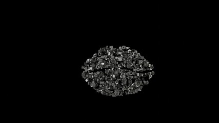 3d rendering mechanical parts in shape of symbol of lips isolated on black background