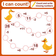 vector illustration of a children's math game on the topic I can count. Mathematical examples for addition and subtraction in the form of a game