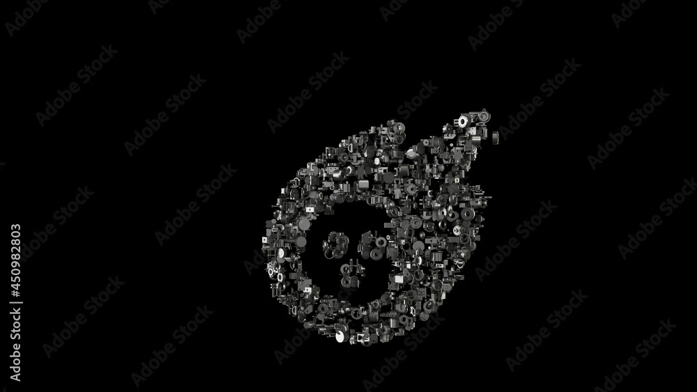 Poster 3d rendering mechanical parts in shape of symbol of meteorite isolated on black background