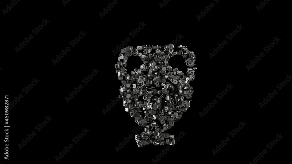 Poster 3d rendering mechanical parts in shape of symbol of museum jar isolated on black background