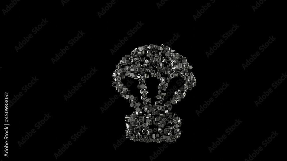 Poster 3d rendering mechanical parts in shape of symbol of parachute help isolated on black background