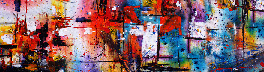 Hand drawn colorful painting abstract art panorama background colors texture. © v.stock