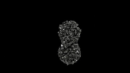 3d rendering mechanical parts in shape of symbol of peanut isolated on black background