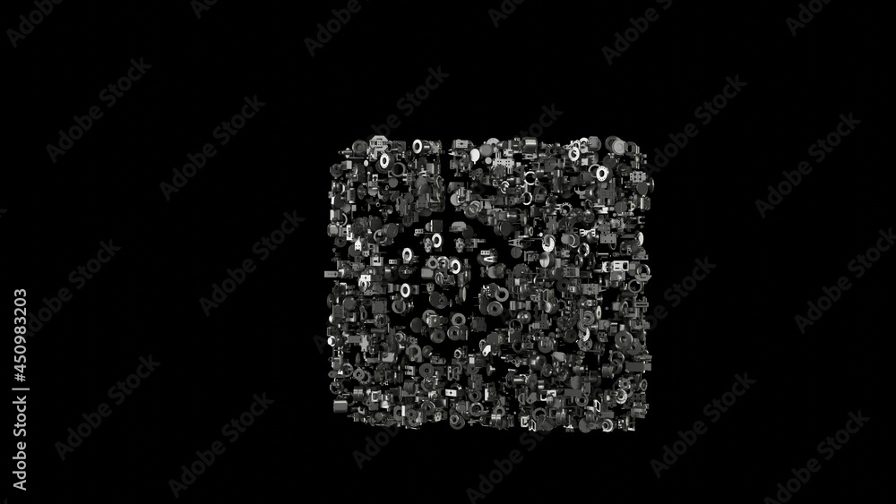 Poster 3d rendering mechanical parts in shape of symbol of portugal isolated on black background